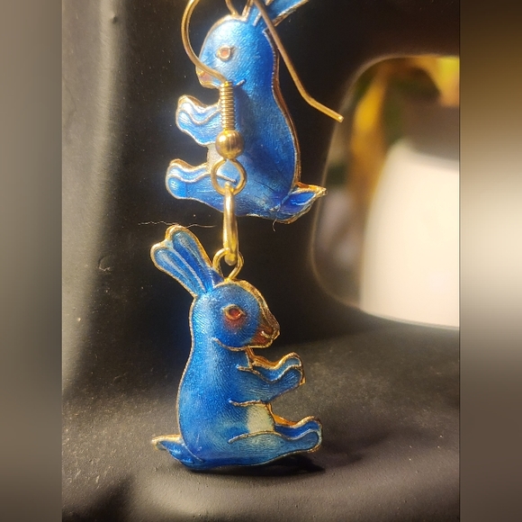 Blue Bunny Enamel Earrings - Picture 9 of 9